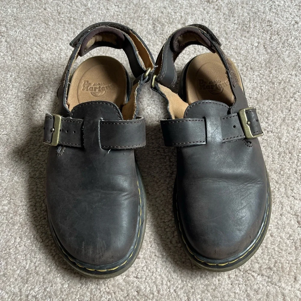 Dr. Martens Kids Brown Leather Mary Jane Clog with Buckle